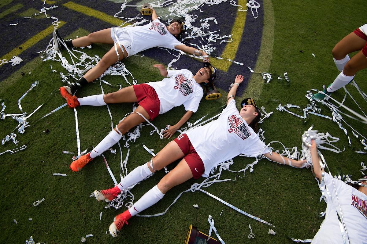 Stanford celebrating after their 2017 national championship win. 