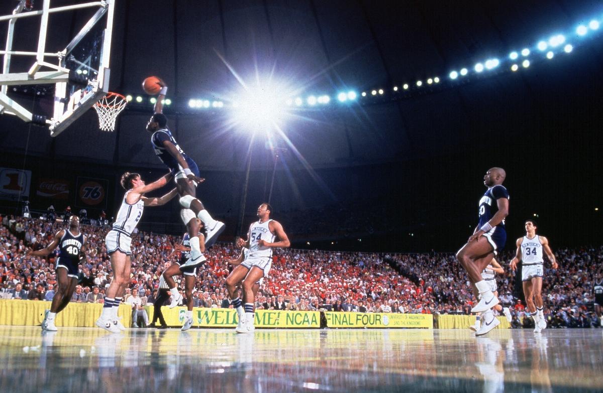 Patrick Ewing goes for the dunk in the 1984 Final Four.
